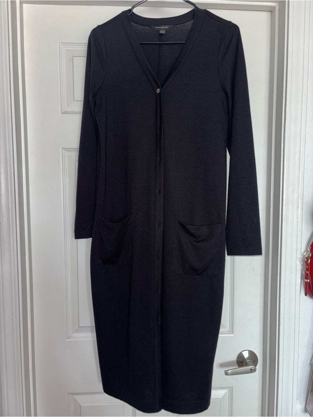 Banana Republic Long Black Button-Front Cardigan with Pockets